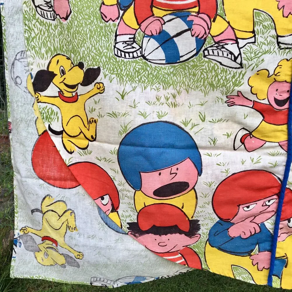 Vintage Children's Football Bedspread / Kid's Twin Size Bed Cover / Coverlet